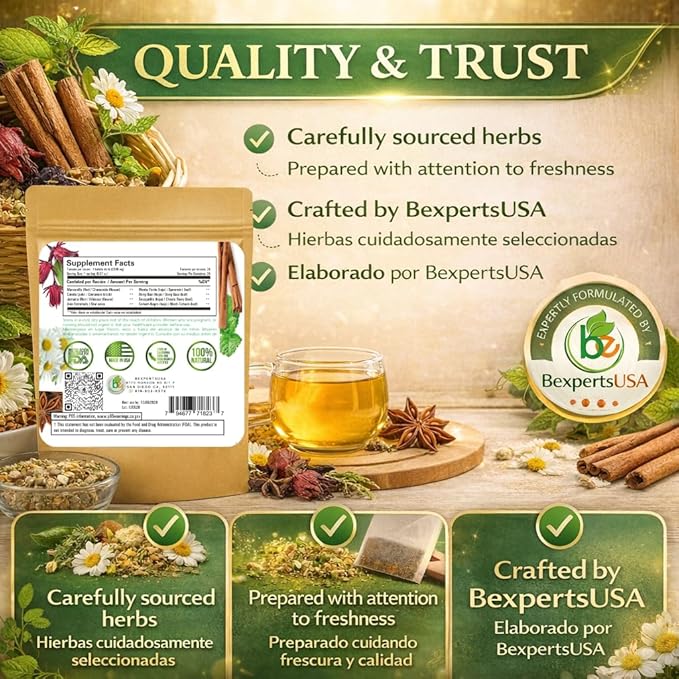 Women’s(Mujere)Herbal Tea–24 Tea Bags–Traditional Infusion,Chamomile,Cinnamon,Hibiscus,Anise,Spearmint,Dong Quai,Chaste Berry & Black Cohosh Authentic Botanical Blend –100% Natural,Vegan,Caffeine-Free – By BexpertsUSA