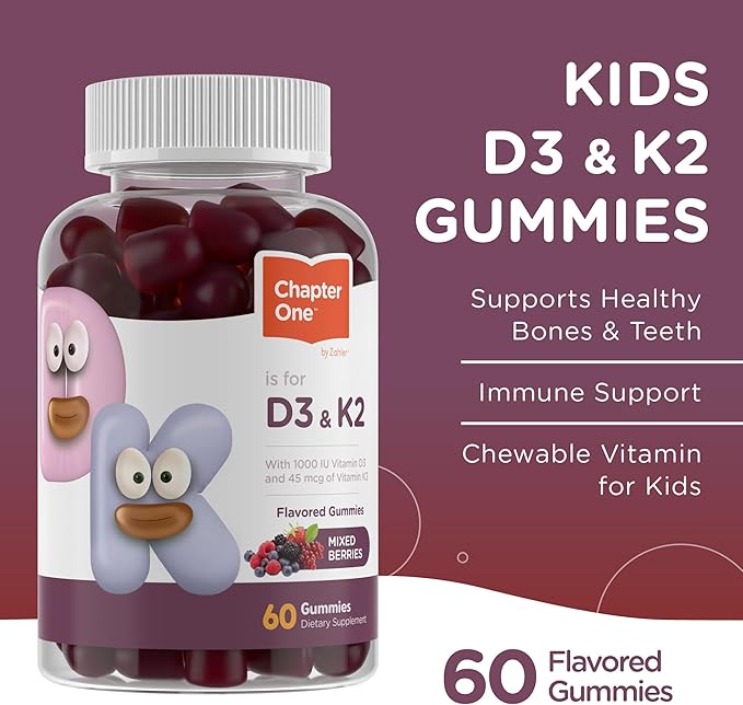 Zahler Chapter One Vitamin D3 K2 Gummies, Contains 1000IU of Vitamin D3 and 45MCG of Vitamin K2, D3 & K2 Gummy Supplement, Kosher, 60 Gummies