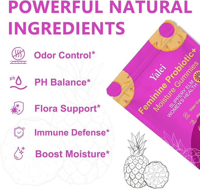 Slippery Kitty Gummies | her Juicy Feminine probiotics Gummies | Support pH Balance & Digestive Health, Slippery Elm for Women | 60 Count | Pineapple Flavor