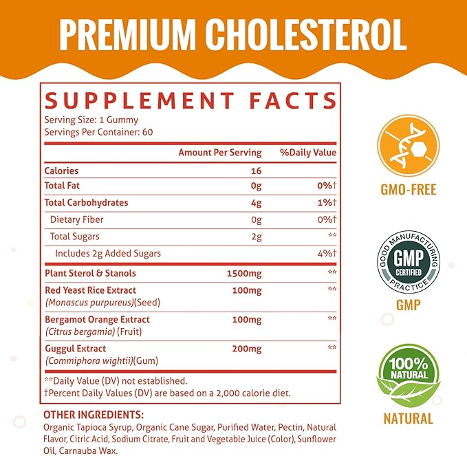 ChiQwench Cholesterol Supplements with 1500 Mg Plant Sterols & Stanols, Cholesterol Support Gummies, Cholesterol Complex Gummies, Maintains Normal Levels, Mixed Berry Flavor, 60 Count