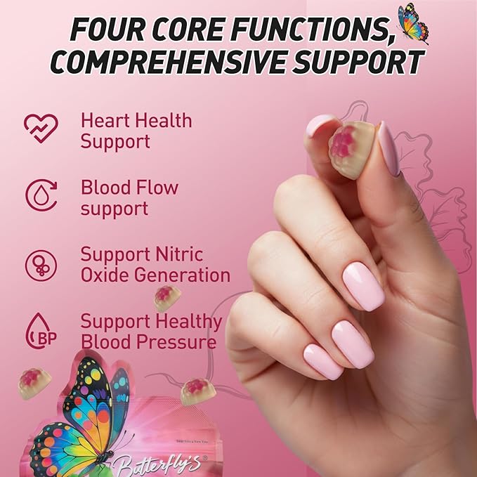 BUTTERFLY'S TEAR Beet Root Gummies, Supports Heart & Blood Vessel Health, Nitric Oxide Booster, 14-in-1 Wellness Formula with Grape Seed, Vitamin D3, K2 & E, Hawthorn, Berberine, Sugar Free (60 Count)