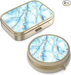 Pill Case Pill Box with Mirror Retro Small Pill Case for Purse or Pocket Bronze Pill Box or Vitamins, Fish Oil, Supplements, Pill Containe Travel Gifts（2PCS）
