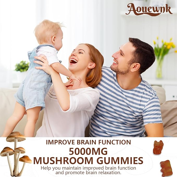 2 Pack 5000MG Mushroom Gummies for Men & Women - 10-in-1 Blend Mushroom Complex Supplement containing Lion's Mane, Brain and Immune Boosting, Blueberry Flavor, Non-GMO, 120 Counts