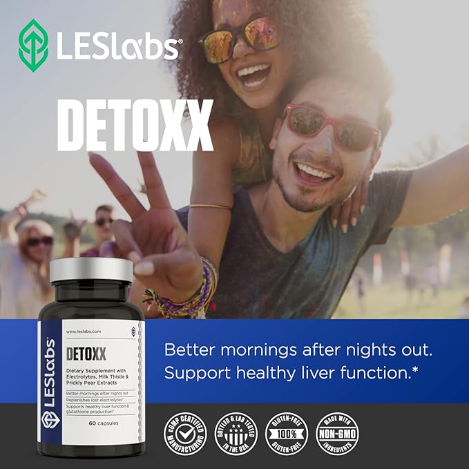 LES Labs DeToxx – Better Mornings & Recovery, Liver Support, Electrolyte Replenishment & Glutathione Support – Prickly Pear, Milk Thistle & NAC – Non-GMO Supplement – 60 Capsules (Pack of 2)