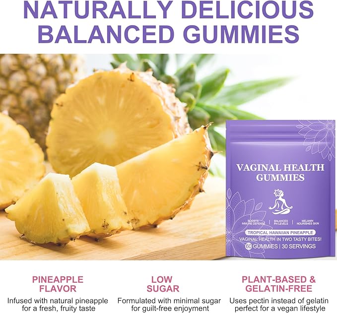 Vaginal Probiotics for Women, PH Balance Gummies, Probiotics for Women Vaginigal Health, Support Healthy Odor, Yeast Balance & Flora, Vaginal Health Supplement - 60 Pineapple Gummies