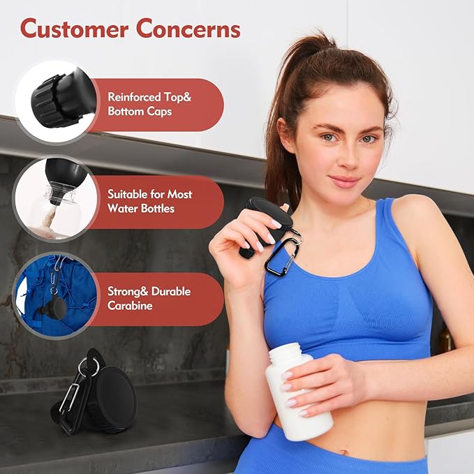 2Pack Portable Protein Powder Travel Container to Go, Protein Powder Funnel with Carabiner & Reinforced Caps, Water Bottle Container for Powders Mixes, PreWorkout/Supplement Funnels (100ml_Black)