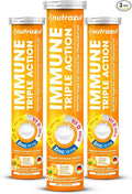 nutrazul Immune Triple Action Effervescent Tablets with Vitamin C 1000mg, Vitamin D, Zinc, Support Daily Routine, Gluten-Free, Sugar-Free, Lactose-Free, Orange Flavor, 20 Tablets, (Pack of 3)