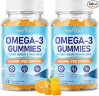 2 Pack Vegan Omega-3 Gummies - 1600mg with 600mg EPA & 400mg DHA. High Absorption Formula. Delicious Orange Flavor - 120 Gummies