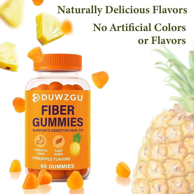Sugar Free Fiber Gummies for Digestive Health – 100% Natural & Vegan, 4g Fibre per Serving, Gluten-Free,No Artificial Sweeteners,Supports Healthy Digestion Prebiotic Fiber Gummies,60 Counts / Bottle