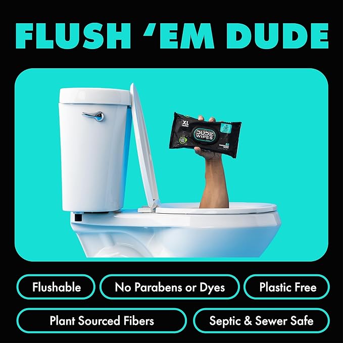 DUDE Wipes Mint Chill Flushable Wipes - Extra-Large Adult Wet Wipes - 3 Pack (144 Count) - Infused with Tea Tree Oil, Vitamin E, and Aloe - Septic and Sewer Safe