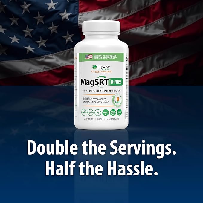 Jigsaw Health MagSRT (B-Free) | Premium, Organic, Slow Release Magnesium Supplement | Active, Bioavailable Magnesium Malate Tablets | 240 Tablets | 60 Servings