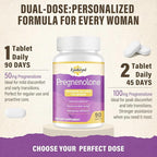 Pregnenolone with Ashwagandha for Women, Pregnenolone 100mg (2 Tablets) or 50mg (1 Tablet) Dose, 8-in-1 Formula with DHEA, Black Cohosh, Dual-Dosing, Vegan, Gluten Free, 90 Chewable Tablets