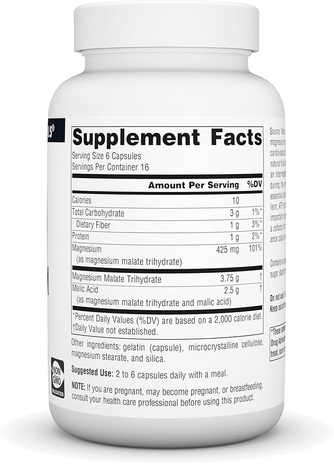 Source Naturals Magnesium Malate, Support Muscles and Energy Production* - 3750 mg per Serving - 100 Capsules