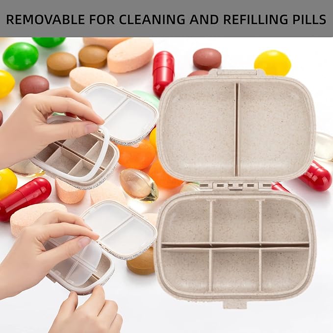 Medicine Pill Organizer Travel Pill Box for Purse Portable Pill Container Small Pill Holder Cute Pill Case Pocket Pharmacy with Labels(Black)