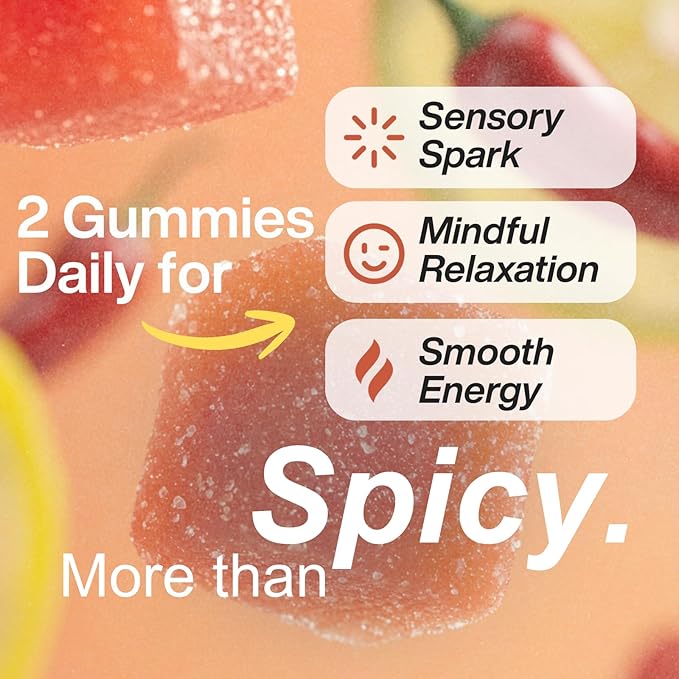 ZAB Spicy Gummies Ashwagandha 45mg with L-Theanine & Caffeine – Energy, Calm & Mood Support Gummies for Couples – Vegan Yellow Peach Flavor Cubes, 60 Count