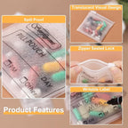 Serfeymi 32 Pcs Pill Pouch Bags for Travel Reusable Plastic Bags 3 x 3 Inches 12 mil (Double Sided) Translucent Zippered Pill Pouches for Medicine with Slide Lock & Writable Label，1 Pc Marker - White