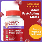 SmartyPants Adult Stress Support Gummies: Fast-Acting Calm & Mood Support with L-Theanine 200mg & Ashwagandha (Sensoril), Non-Drowsy, Mixed Berry Flavor, 60 Count (30 Day Supply)