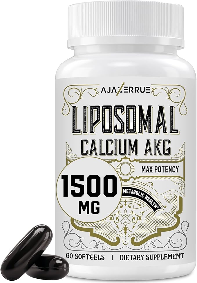 Liposomal Calcium AKG Supplement 1500 MG (Alpha-Ketoglutaric Acid), More Effective Than AAKG, Ca AKG for Longevity, Age Defense, Cellular Energy, Metabolic Function, 60 Softgels