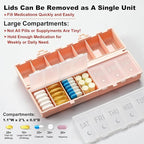 Foldable Pill Organizer 2 Times a Day w/Etched Labels -Dual Protection & Portable Weekly AM PM Pill Box, 7 Day Medicine Container, Large Travel Pill Case for Week Daily Supplement Vitamin - Pink