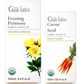 Gya Labs Organic Evening Primrose Oil for Dry Skin (3.4 fl oz) & Carrot Oil for Hair (1 fl oz) Set - Aromatherapy Grade Essential Oils Set