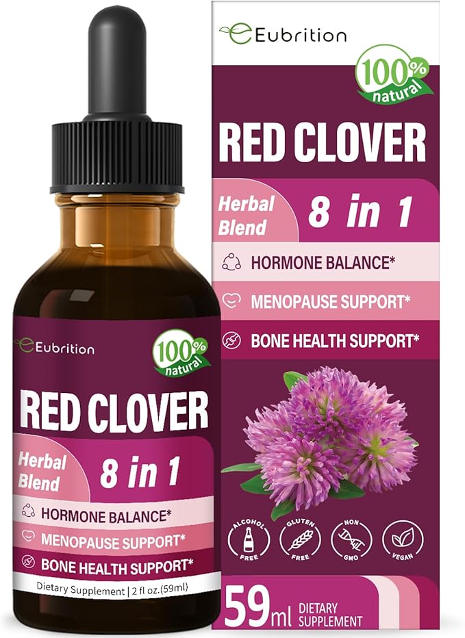 Red Clover Extract Herb Supplement, Liquid Drops for Women Health Balance, 8-in-1 Herbal Formula for Menopause Hot Flashes Relief with Dong Quai & Shatavari Extract, Alcohol Free. 2oz