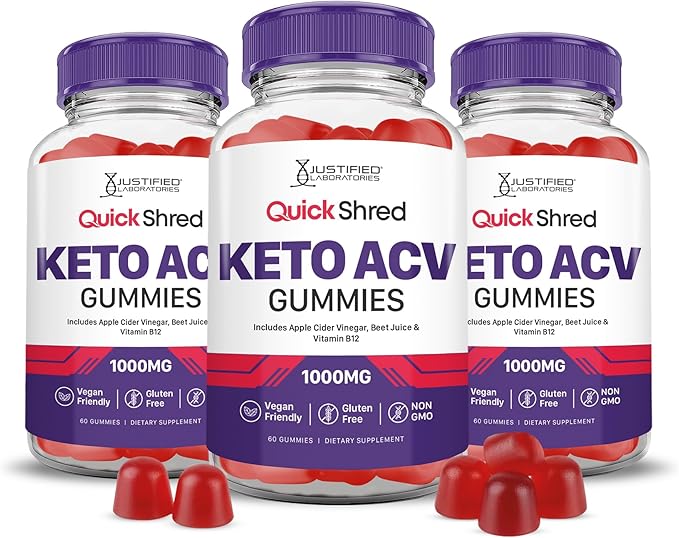 Justified Laboratories Quick Shred Keto ACV Gummies Advanced Formula 1000MG Apple Cider Vinegar Gummies with Pomegranate Beet Juice Powder & B12 Vegan, Non-GMO 180 Gummys