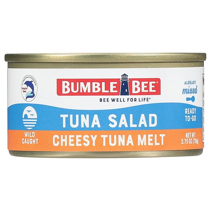 Bumble Bee Snack On The Run! Protein Snack Pack - 9g Protein per Box - Cheesy Melt Tuna Salad with Crackers Kit - Ready to Eat Easy-Open Can - Wild Caught MSC-Certified Tuna (Pack of 12)