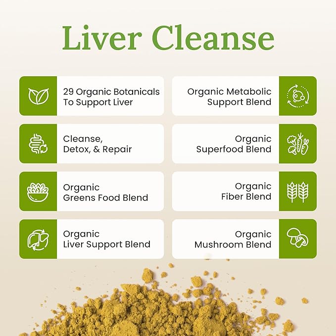 Daily Detox Greens Powder, Organic Superfood Supplement for Detox, Gut Health, Energy, Immune Support, Overall Wellness, Gluten Free Multivitamin Drink Mix, Vegan, Non GMO, 30 Servings