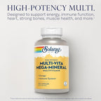 SOLARAY Multi-Vita Mega-Mineral Multivitamin for Women and Men with Vitamin D, Vitamin C, Magnesium, Zinc and More - Energy and Immune System Support - 60-Day Guarantee - 30 Servings, 120 Capsules