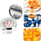 WLLHYF Pill Box Cute Small Pill Box for Purse & Pocket Medicine Organizer Travel Pillbox Waterproof Pill Case Metal Pill Container Holder for Vitamins, Fish Oil, Supplements (Silver Peony)