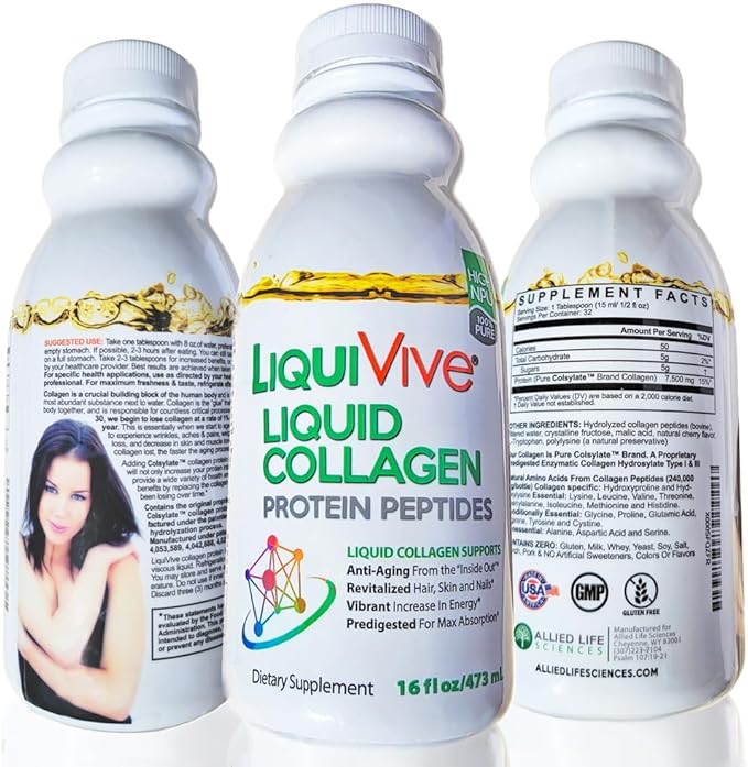 LiquiVive Liquid Collagen Protein Peptides Concentrate | Pure Hydrolyzed Super Multi Collagen Hydrolysate Health Drink | Higher Direct Absorption Than Powder Pills & Capsules | Colageno Liquido