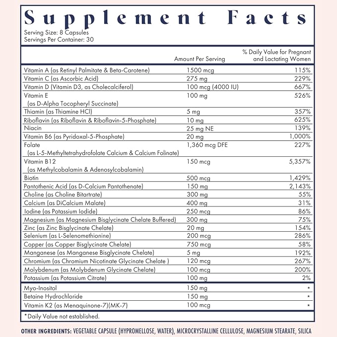 FullWell Women's Prenatal Multivitamin - Healthy Pregnancy Support - Contains Choline & Folate - Supports Fetal Growth & Brain Development* - 240 Count (60 Servings, 2 Pack)