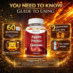 Apple Pectin Gummies - High-Fiber Supplement with 2000mg Natural Cholesterol Lower Support, Promotes Digestive Wellness & Stomach Comfort, Non-GMO & Gluten Free Herbal Supplements - 60 Vegan Gummy