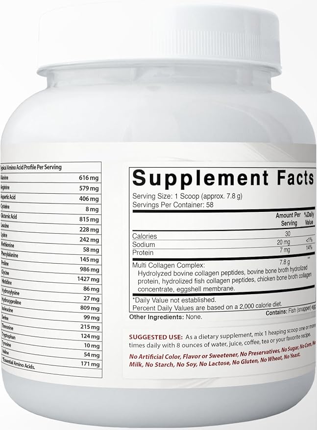 Best Naturals Multiple Collagen Peptides Protein Type I, II III, V & X Collagen unflavored 1 Pound - Grass Fed & Pasture Raised - Water Soluble - Easy to Mix