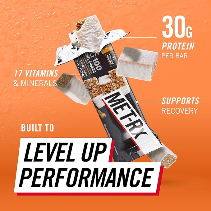 MET-Rx Big 100 Colossal Protein Bars, Vanilla Caramel Churro Meal Replacement Bars, Brown, 9 Count