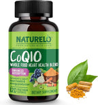 NATURELO Whole Food CoQ10 Supplement, 120 Veg Capsules, Heart Health Blend, Powerful Antioxidant, CoQ10 100mg Supports Energy Production