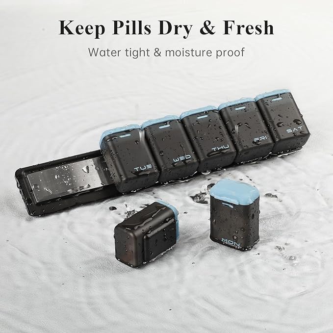 KOVIUU Weekly Pill Organizer Magnetic, Removable Pill Box 7 Day 1 Time a Day, Large Pill Case Travel, Week Once Daily Medication Dispenser, Medicine Container Holder for Supplement Vitamin, Blue