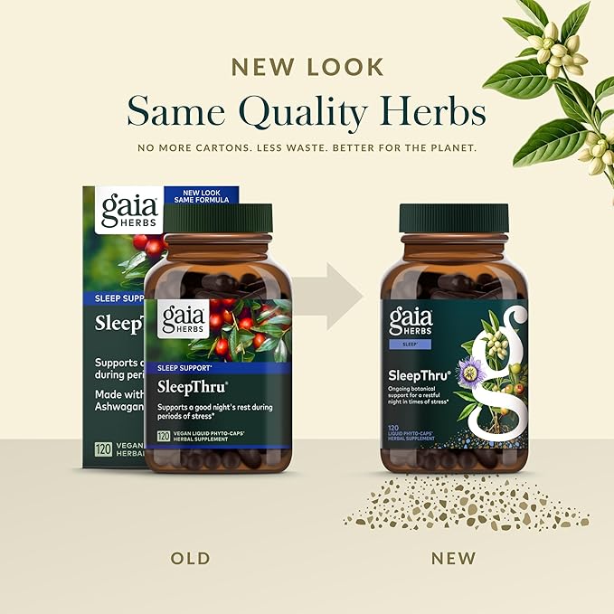 Gaia Herbs SleepThru - Sleep Support Supplement with Ashwagandha Root, Magnolia Bark, Passionflower & Jujube Date* - 120 Vegan Liquid Phyto-Caps (60 Servings)