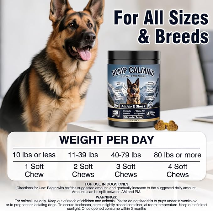Calming Chews for Dogs 200ct, Dog Calming Chews - Anxiety and Stress Relief Treats Melatonin Bites Sleep Aid for Small/Medium/Large Dogs Calm Dog - Separation, Fireworks, Thunder, Barking - Chicken