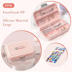 Travel Pill Organizer Box with Medicine Labels, 7 Compartments Portable Pill Case, Daily Medication Organizer Storage Pill Container for Pocket Pharmacy(Pink, L)