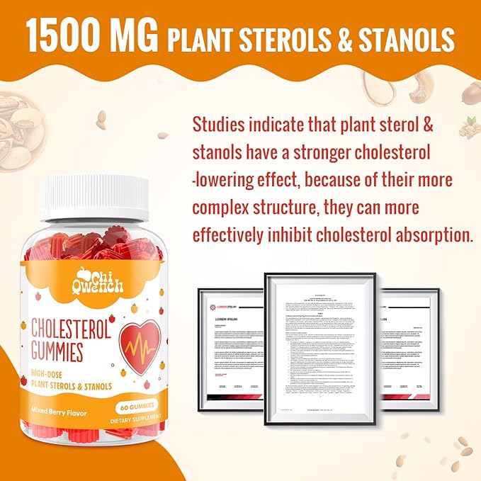 ChiQwench Cholesterol Supplements with 1500 Mg Plant Sterols & Stanols, Cholesterol Support Gummies, Cholesterol Complex Gummies, Maintains Normal Levels, Mixed Berry Flavor, 120 Count