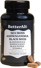 3000mg Iris Sea Moss, 2000mg Black Seed Oil, 1000mg Ashwagandha, 1000mg Burdrock Root, 1000 mg Bladderwrack with Black Pepper & Vitamin C | Vitality & Energy Support | All-in-one supplement | 120 Caps