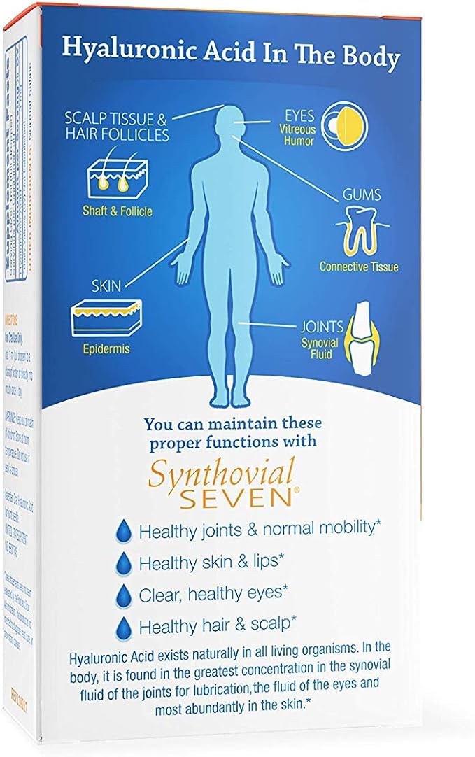Hyalogic Synthovial Seven Liquid Hyaluronic Acid – Vegan Oral Joint & Skin Supplement, High Molecular Weight, Pure Hydration Support Supplements, 1 oz (2 Pack)