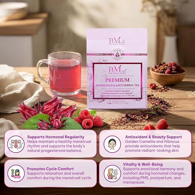 Hormone Balance Tea for Women – Raspberry Leaf, Dioscorea Persimilis, Hibiscus Tea Organic, Black Ginger for Menstrual Healthy Cycle Support, PMS & PCOS Support, Postpartum Recovery,90 Herbal Tea Bag