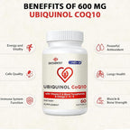 Ubiquinol CoQ10-600mg-Softgel, Active Coq10 Ubiquinol Supplement with Vitamin E & Omega 3, 6, 9, High Absorption-Coenzyme-Q10, Powerful Antioxidant for Energy Production, Tested, 480 Count