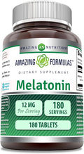 Amazing Formulas Melatonin Supplement | Unflavored | 12 Mg Per Serving | 180 Tablets | Non-GMO | Gluten-Free | Made in USA
