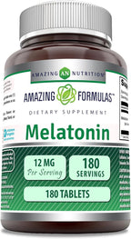 Amazing Formulas Melatonin Supplement | Unflavored | 12 Mg Per Serving | 180 Tablets | Non-GMO | Gluten-Free | Made in USA