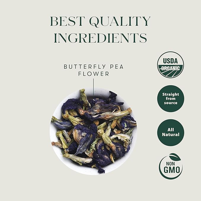 Luxmi Estates Butterfly Pea Flower Organic Blue Pea Flower Tea (50 Tea Bags) Caffeine Free Tea Bags