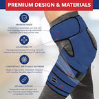 Dr. Arthritis Stabilizing Hip Brace for Men & Women, Thigh Compression Sleeve & Hip Support for Muscle Recovery, Hamstring Brace with Handbook, Sciatica Pain Relief Devices - Left Leg (S/M, Navy)