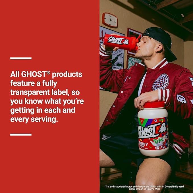 GHOST Whey Protein Powder, Trix Cereal Milk - 2LB, 25G of Protein - Whey Protein Isolate & Concentrate Blend - Post Workout Fitness & Nutrition Shakes, Smoothies & Baking - Soy & Gluten-Free